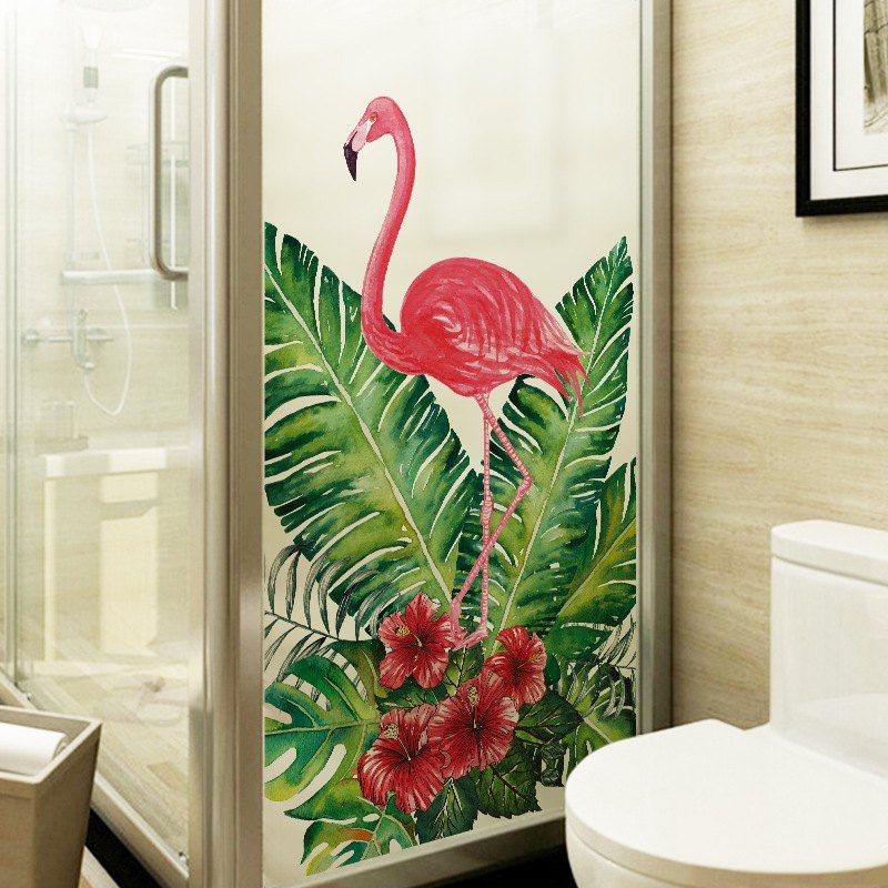 

Fashion Flamingo Removable PVC Window Film Wall Sticker Matte, Multi