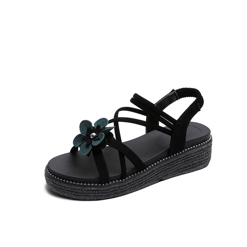 

Thick-bottomed Flowers Style Women Sandals, Black