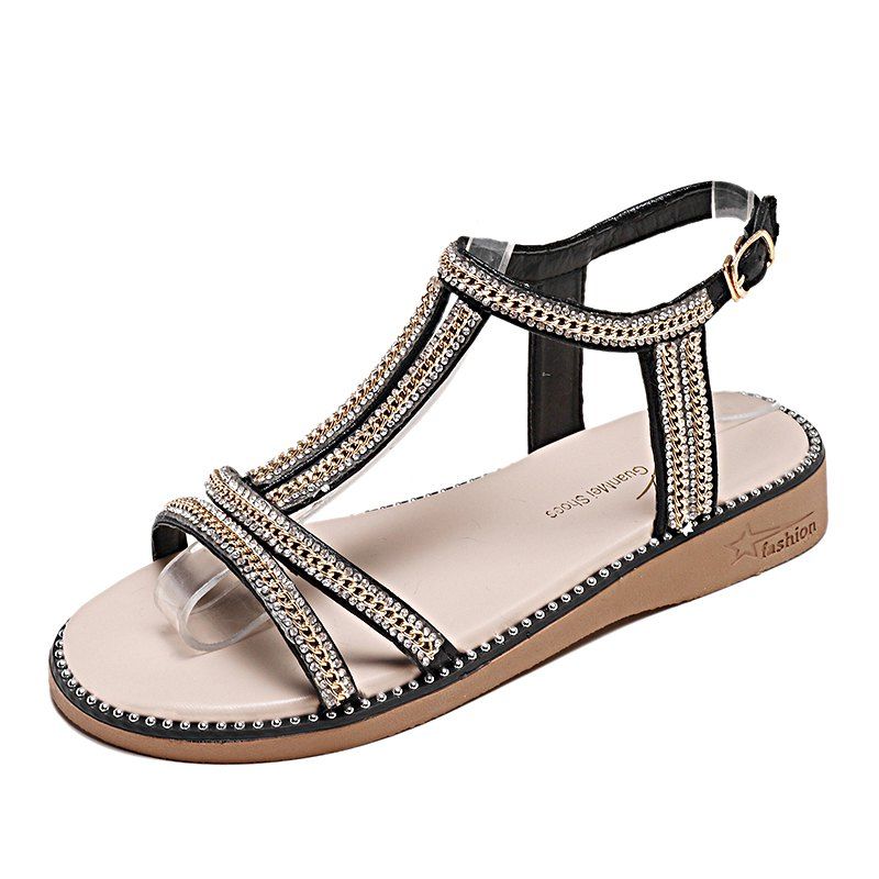 

Flat Bottom Rhinestone Style Summer Women Sandals, Black