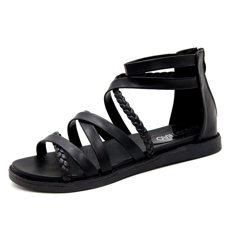 

Flat Bottom Casual Zipper Female Sandals, Black