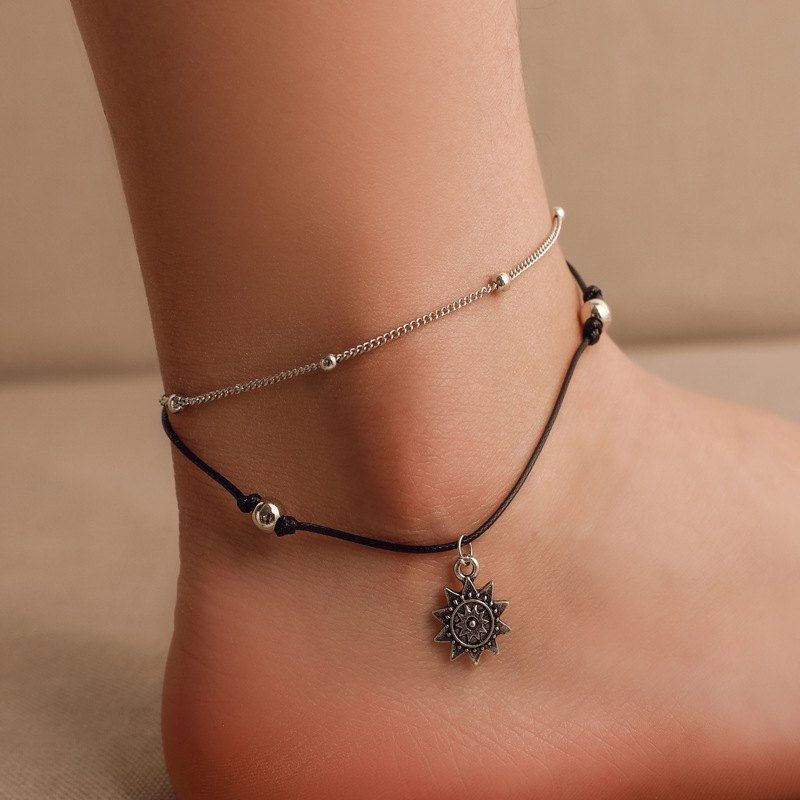 

Fashion Double Layers Anklet Beach Chain, Multi-a