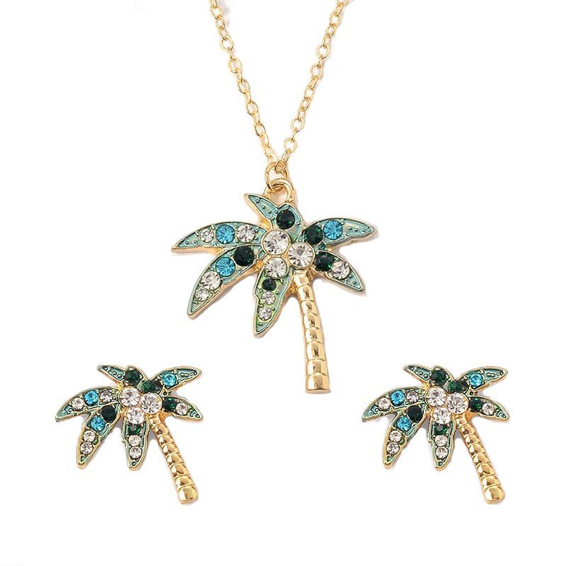 

Fashion Creative Coconut Tree Necklace Earrings Jewelry Set, Multi-a