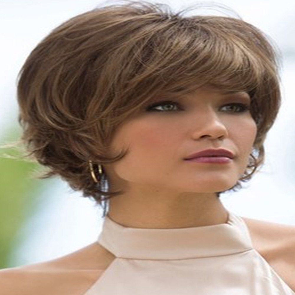 

Short Straight Hair Blonde Fashion Female European and American Wig, Camel brown