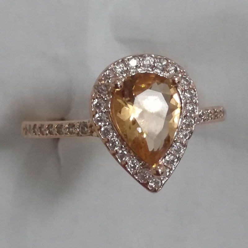 

14K Rose Gold Natural Moist Stone and Diamond Halo Women Ring