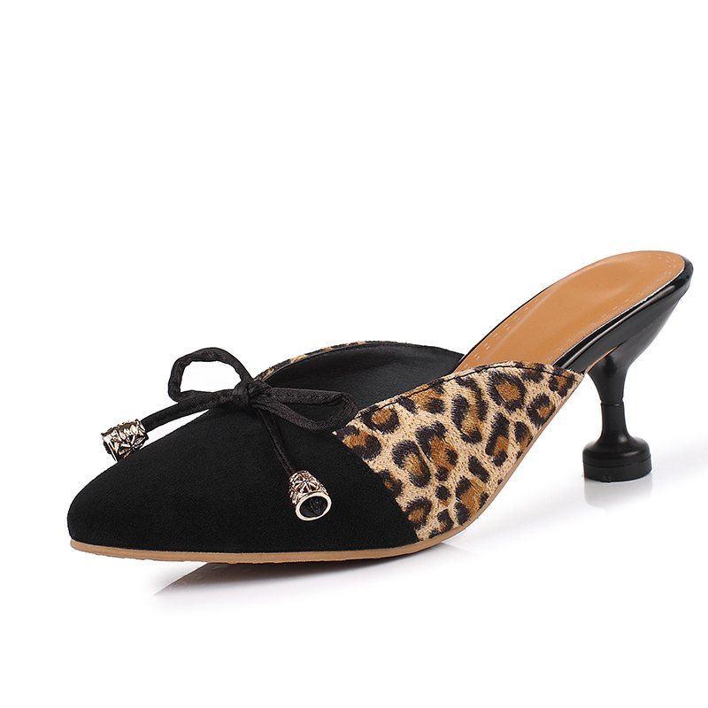 

Butterfly Knot Stitching Pointed Slim Heel Simple Sandals, Leopard