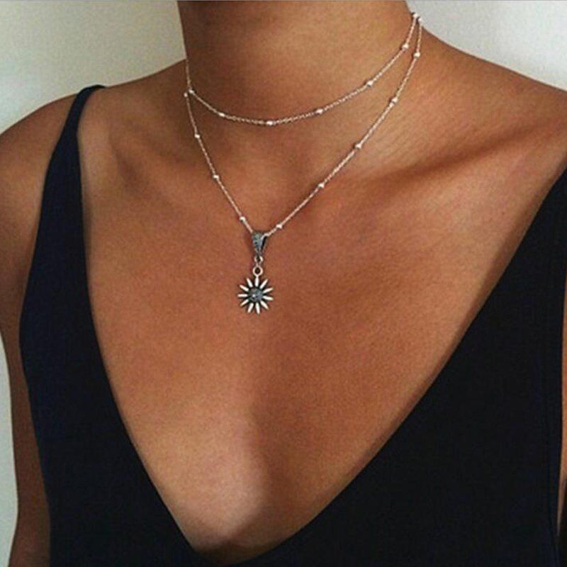 

Fashion Creative Multi-Layer Sunflower Pendant Necklace, Silver