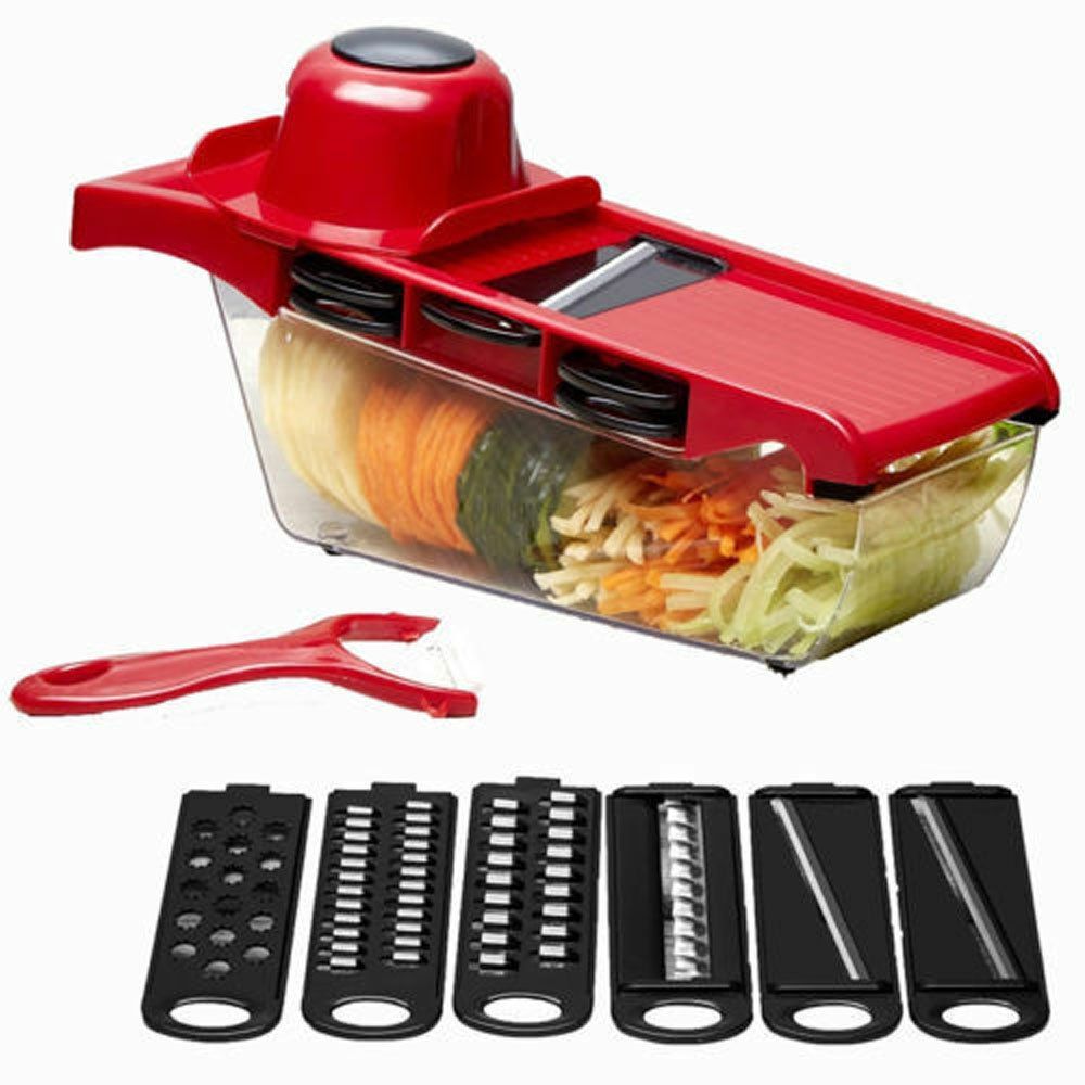 

6 Blades Slicer Vegetable Cutter Potato Onion Carrot Grater Chopper, Red