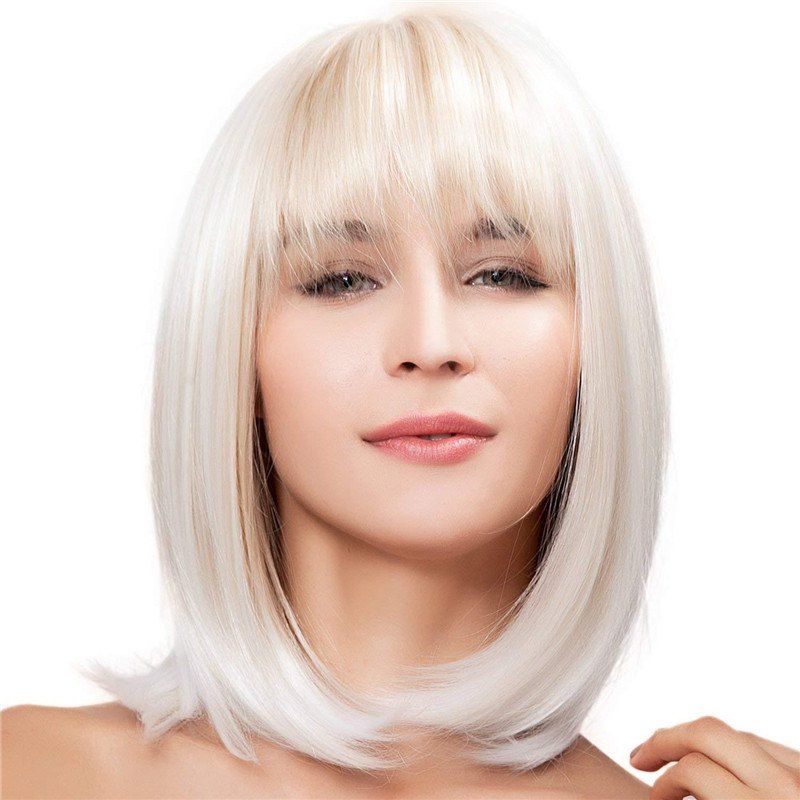 

Ladies Fashion Natural Short Straight Hair Wig, Warm white