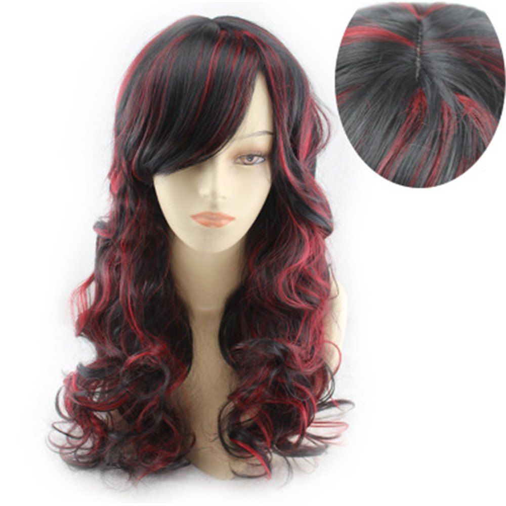 

Oblique Bangs Big Wave Long Roll Wig, Multi-a