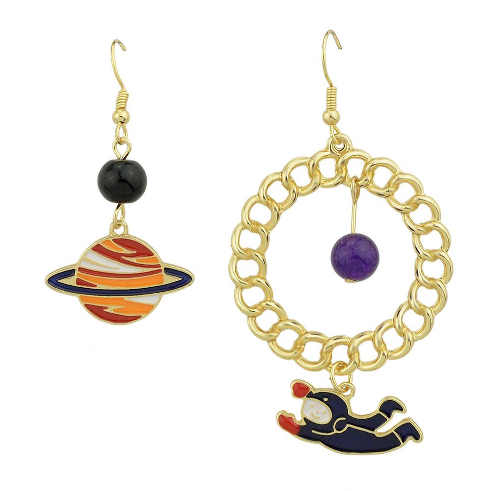 

Gold-Color with Planet Astronaut Asymmetric Earrings