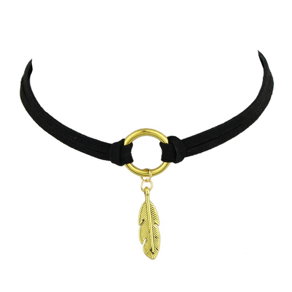 

Colorful Rope Chain with Feather Drop Choker Neckalce, Black