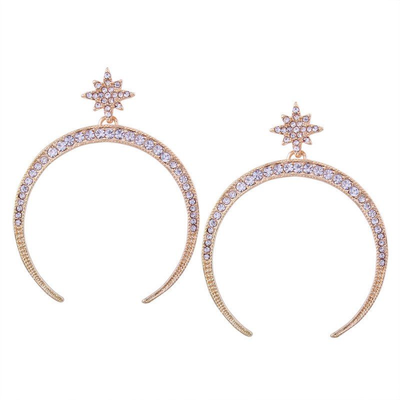 

Fashion Diamond Star Full Moon Earrings, Champagne gold