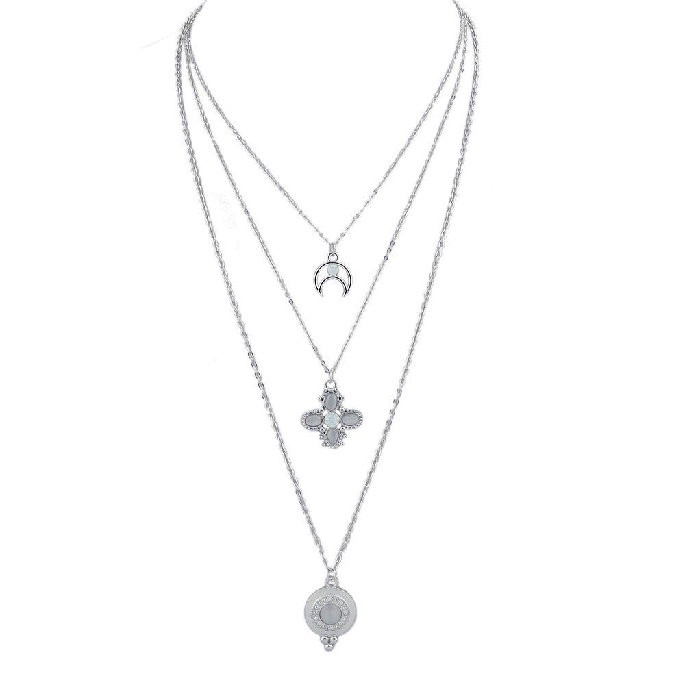 

Silver Color Chain with Moon Flower Pendant Necklace