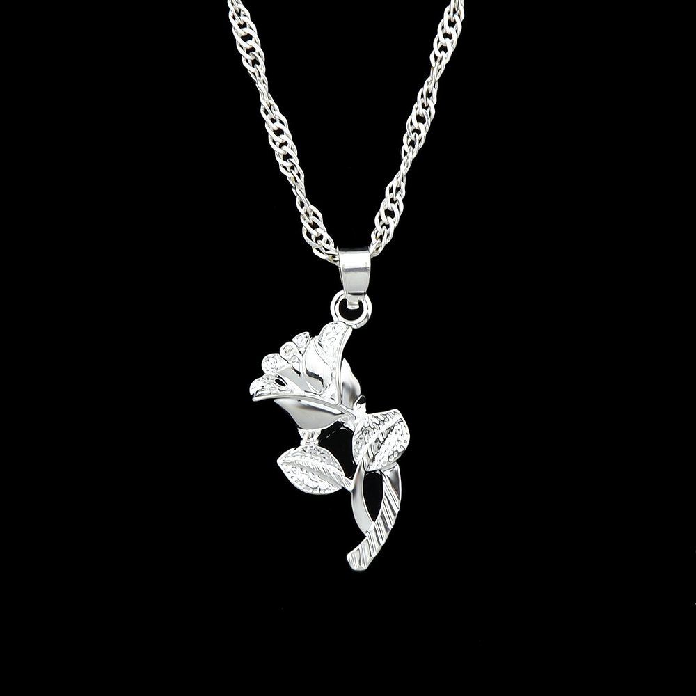 

Gold Silver Color Chain with Rose Flower Pendant Necklace