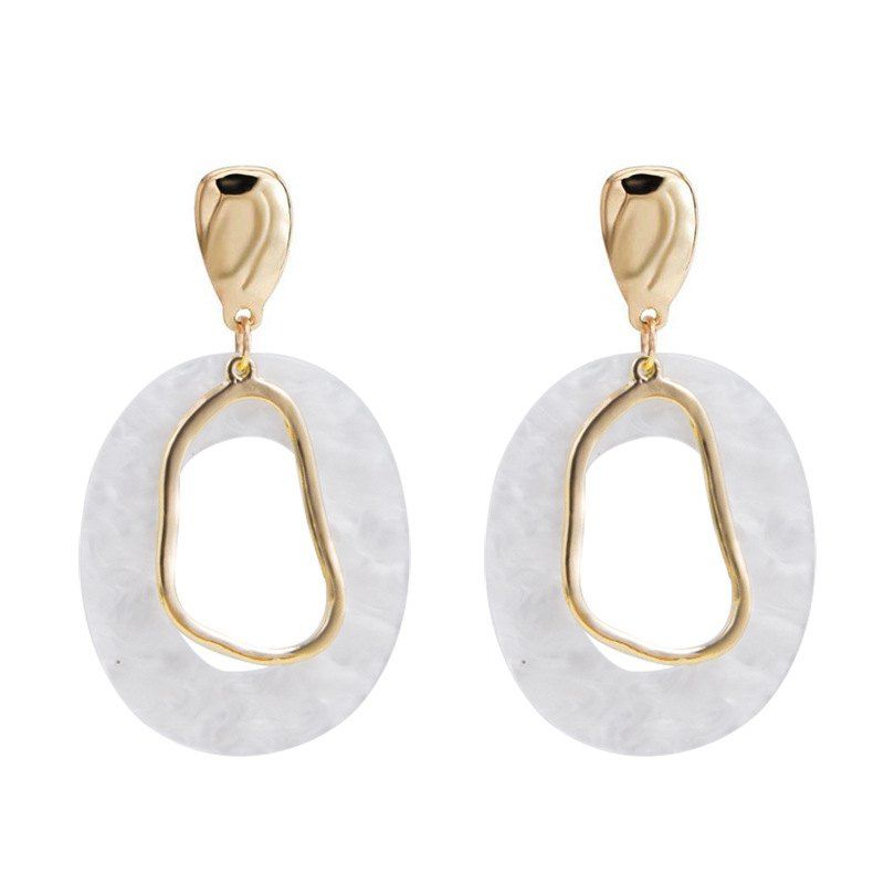 

925 Silver Needle Resin Irregular Oval Shell Earrings Female, White