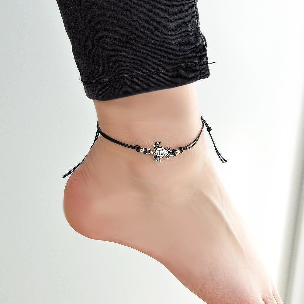 

Beige Black Blue Rope with Turtle Anklets 1PC