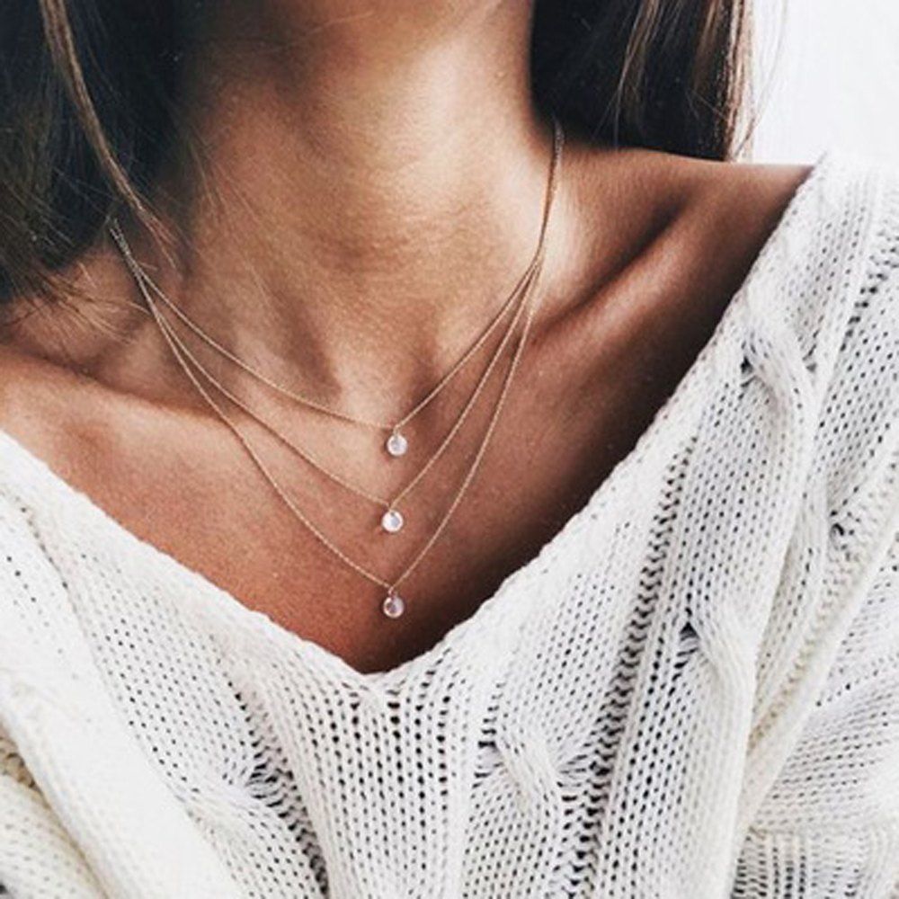 

Gold-Color Multi layers Chain with Beads Charm Necklace