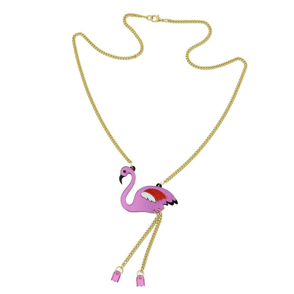

Gold-Color Chain with Pink Flamingo Pendant Necklace, Rose red
