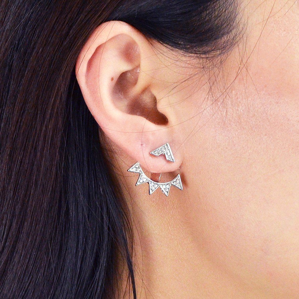 

Silver Gold-Color with Rhinestone Triangle Stud Earrings