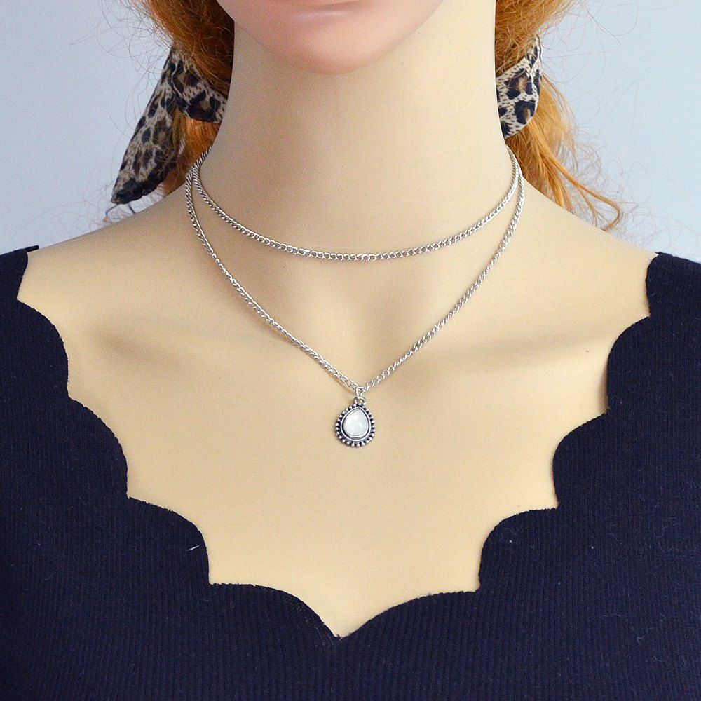 

Silver Color Multi Layer Chain Water Drop Pendant Necklace
