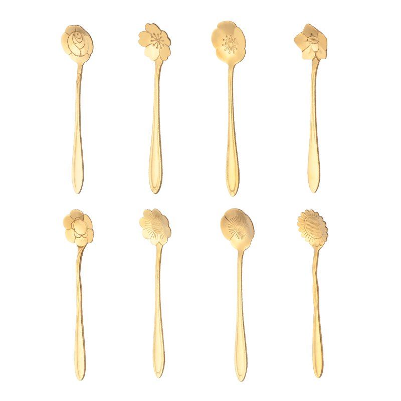 

Colorful 8pcs Flower Shape Stainless Steel Coffee Stiring Spoon Set, Gold;silver;black;rose