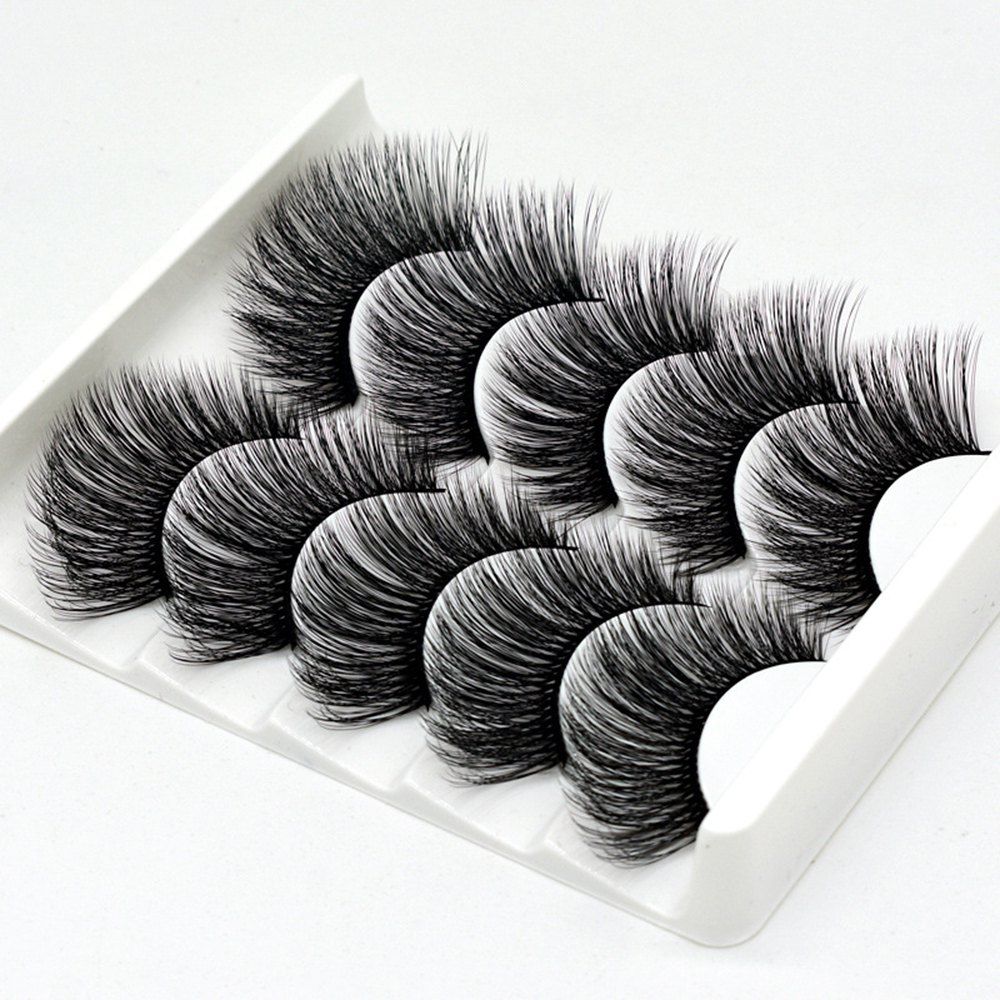 

5 Pairs of 3D Handmade Soft Natural Thick Long False Eyelash Makeup Extension, Black