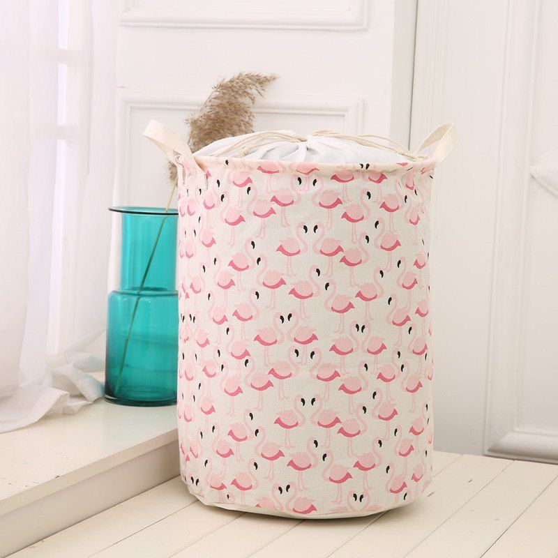 

Flamingo Waterproof Linen Folding Storage Basket Dirty Clothing Laundry Bucket, Pink