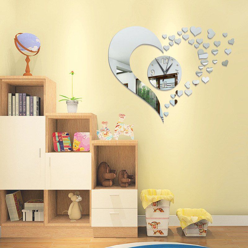 

DIY Love Acrylic Mirror Wall Clock Stickers Home Decor, Silver